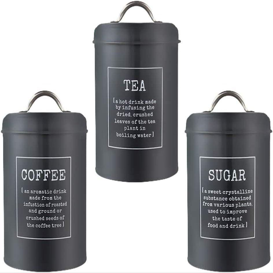 3pcs Kitchen Canisters Farmhouse Empty Tea Tin Can Metal Coffee Storage Jar Iron Sealed Coffee Candy Cans Gift Storage Jewelry Boxes for Tea Herb Sugar Salt Flour Grey