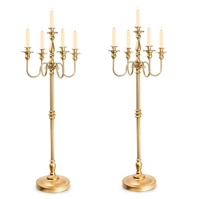 Gold Candelabra for Wedding Event Decor, 50'' Tall Floor Candle Holders, 2 Pcs Metal 5 Arm Centerpiece Decorations for 5 Candlesticks Party Wedding Aisle Home Decor