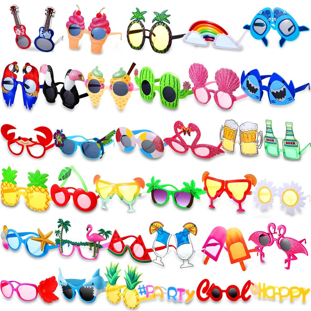 Xuhal 36 Pcs Luau Party Sunglasses Funny Hawaiian Glasses, Tropical Fun Sunglasses Beach Decorations Party Favors, Summer Beach Pool Themed Supplies for Adult
