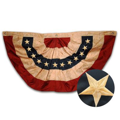 Morigins 2x4 FT Tea Stained Antique US American Flag Bunting Half Fan Fully Pleated Embroidered Stars 48x25 Inch