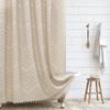 Siiluminisoy Extra Long Farmhouse Boho Chevron Shower Curtain, Woven Fabric 96 in Beige Shower Curtain, 72 x 96, Tufted Striped, Modern Chic Textured Shower Curtain Set Minimalist Bathroom Decor view 1