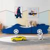 CITYLIGHT Twin Size Car Beds for Boys Race Car-Shaped Twin Bed Frame with Wheels Wooden Kids Car Twin Bed for Boys with Slat Support for Child's Bedroom (Twin,Blue) view 3