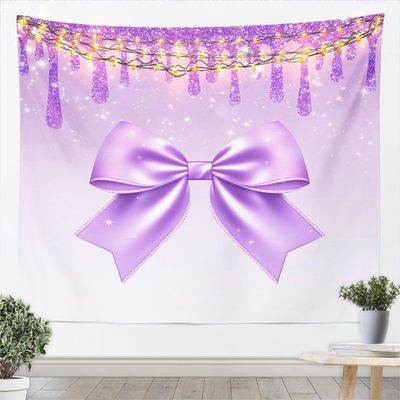Purple Bowknot Kids Tapestry,Romantic Glitter Bling Girlish Beauty Wall Tapestries,Girls Boys Adults Room Decor,Bow Tie Sweet Wall Hanging,Dreamy Stylish Home Wall Decor,Large 59.1 x 82.7 Inches