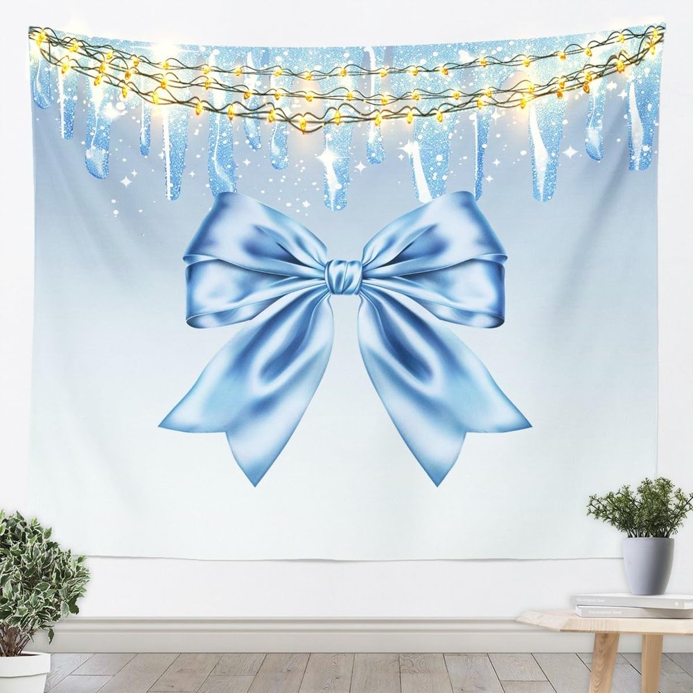 Bowknot Kids Tapestry,Glitter Starry Sky Girlish Beauty Wall Tapestries,Girls Boys Adults Room Decor,Bow Tie Romantic Fashion Wall Hanging,Blue Grey Gradient Home Wall Decor,Small 51.2 x 59.1 Inches