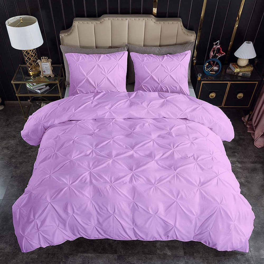 All Star Linen Eastern King Duvet Cover Sets 1Pcs Cotton Lavender Pinch Pleated Zipper Closure Duvet Cover Eastern King 116'' x 108''