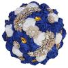 7 Inch Wedding Bouquet Satin Rose Bridal Holding Bridesmaid Gold Pearl Brooch Artificial Flower Bouquet for Indoor Church Wedding, Bridal Shower, Toss Bouquet, Quinceanera (Royal Blue White) view 1