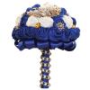 7 Inch Wedding Bouquet Satin Rose Bridal Holding Bridesmaid Gold Pearl Brooch Artificial Flower Bouquet for Indoor Church Wedding, Bridal Shower, Toss Bouquet, Quinceanera (Royal Blue White) view 2