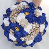 7 Inch Wedding Bouquet Satin Rose Bridal Holding Bridesmaid Gold Pearl Brooch Artificial Flower Bouquet for Indoor Church Wedding, Bridal Shower, Toss Bouquet, Quinceanera (Royal Blue White) view 3