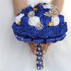 7 Inch Wedding Bouquet Satin Rose Bridal Holding Bridesmaid Gold Pearl Brooch Artificial Flower Bouquet for Indoor Church Wedding, Bridal Shower, Toss Bouquet, Quinceanera (Royal Blue White) view 4