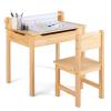 Costzon Kids Table and Chair Set, Flip Top Kids Art Craft Table w/Chair for Playroom Kindergarten, Toddler Drawing Writing Desk Set w/Paper Roll & 2 Markers, Gift for Boys Girls Ages 3+ (Natural) view 1