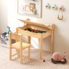 Costzon Kids Table and Chair Set, Flip Top Kids Art Craft Table w/Chair for Playroom Kindergarten, Toddler Drawing Writing Desk Set w/Paper Roll & 2 Markers, Gift for Boys Girls Ages 3+ (Natural) view 2