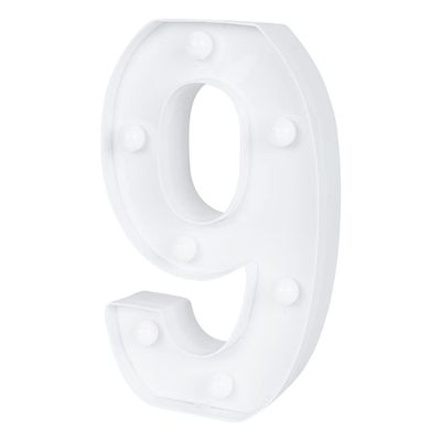 Restaurantware Illumify 7.1 x 1.2 x 8.7 Inch Light Up Number 1 Durable Marquee LED Light - Number 9 Touchproof White Plastic Party Light Keyhole Slot For Parties Weddings Or Special Events