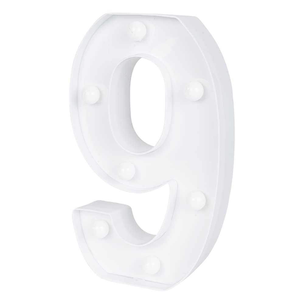 Restaurantware Illumify 7.1 x 1.2 x 8.7 Inch Light Up Number 1 Durable Marquee LED Light - Number 9 Touchproof White Plastic Party Light Keyhole Slot For Parties Weddings Or Special Events