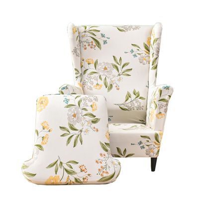 CRFATOP Printed Wingback Chair Slipcovers 2 Piece Stretch Wing Back Chair Cover Polyester Fabric Wing Armchair Covers with Elastic Bottom for Living Room Bedroom Wingback Chair,A04