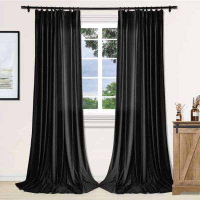 Fcosie Velvet Drapery Panels Pinch Pleat Drapes for Living Room, W 72 x L 102 Inches (1 Panel), Thermal Insulated Room Darkening Curtains for Bedroom, Noise Reducing Curtains for Window, Black