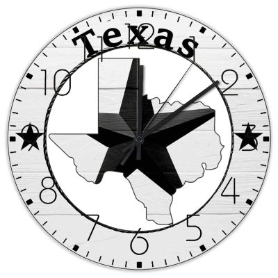 Autravelco Wood Wall Clocks Analog Round Non-Ticking Texas Lone Star Home Map Custom Wall Clocks Texas Proud Born State Wooden Wall Decor for Restroom Garage Indoor 10 Inch