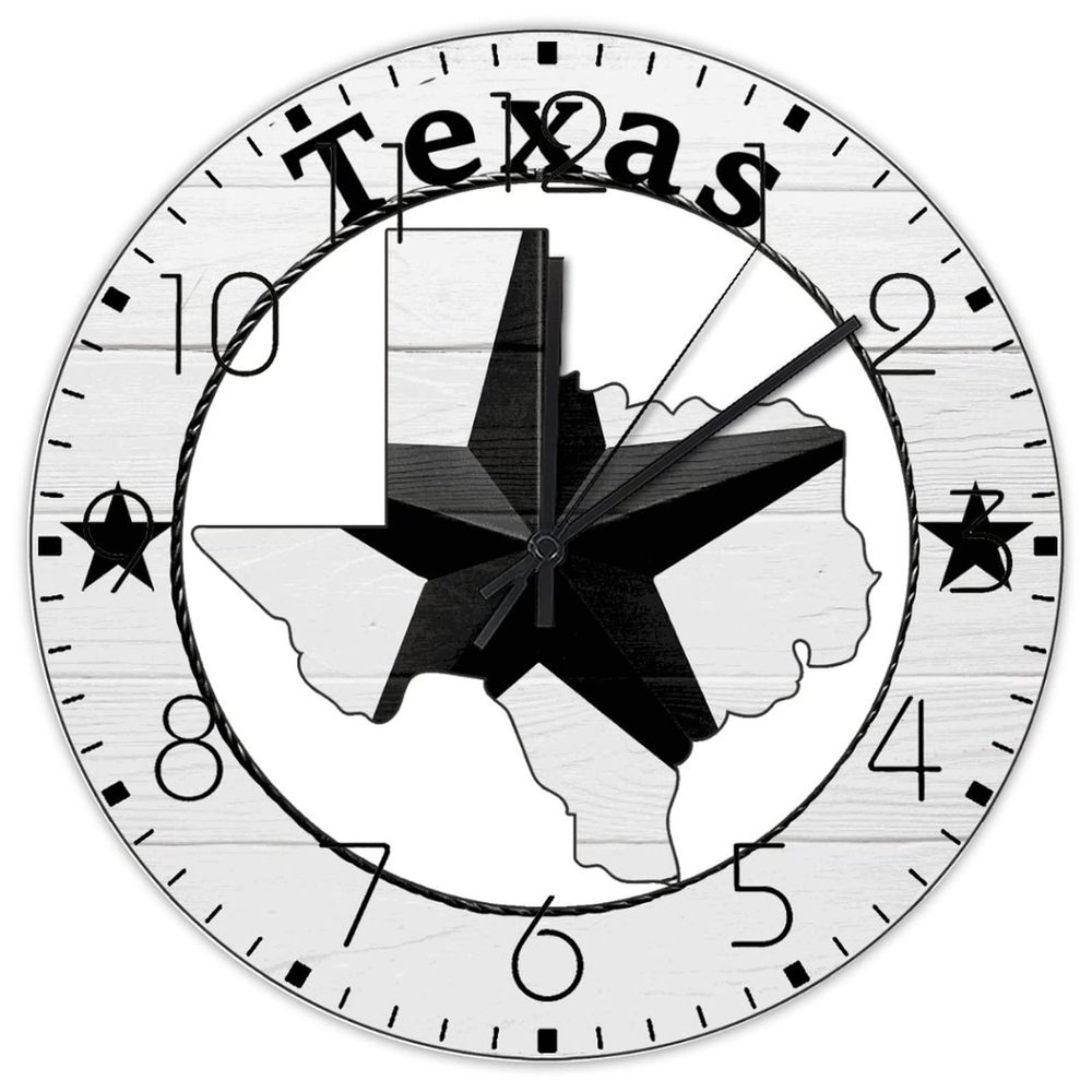 Autravelco Wood Wall Clocks Analog Round Non-Ticking Texas Lone Star Home Map Custom Wall Clocks Texas Proud Born State Wooden Wall Decor for Restroom Garage Indoor 10 Inch