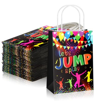 Crtiin 32 Pieces Trampoline Jump Goodie Bags Jumping Theme Party Favors Bags with Handles Paper Goodie Colorful Party Favors for Kids Adults Birthday Decoration Supplies