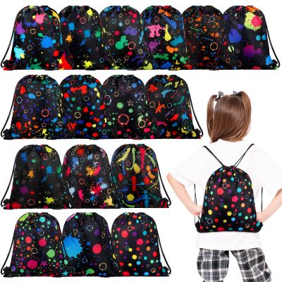 Funtery 32 Pcs Glow Party Drawstring Bags Glow Party Favors Neon Birthday Treat Bags for Teens Social Media Theme Gifts School Travel Supplies, 11.81 x 9.84 Inch