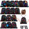 Funtery 32 Pcs Glow Party Drawstring Bags Glow Party Favors Neon Birthday Treat Bags for Teens Social Media Theme Gifts School Travel Supplies, 11.81 x 9.84 Inch view 1