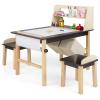 Costzon Kids Art Table and Chair Set, Wooden Activity Table and 2 Stools w/a Paper Roll, 2 Markers, 2 Storage Bins for 3+ Years Old Boys Girls Drawing Painting Craft, Toddler Table and Chairs (Brown) view 1