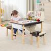 Costzon Kids Art Table and Chair Set, Wooden Activity Table and 2 Stools w/a Paper Roll, 2 Markers, 2 Storage Bins for 3+ Years Old Boys Girls Drawing Painting Craft, Toddler Table and Chairs (Brown) view 3