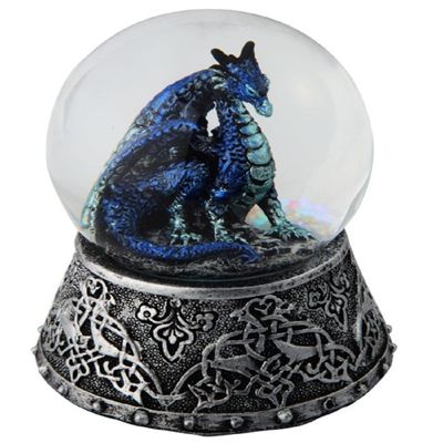 ICE ARMOR 3.25" H Blue Dragon Snow Globe Statue Fantasy Decoration Figurine
