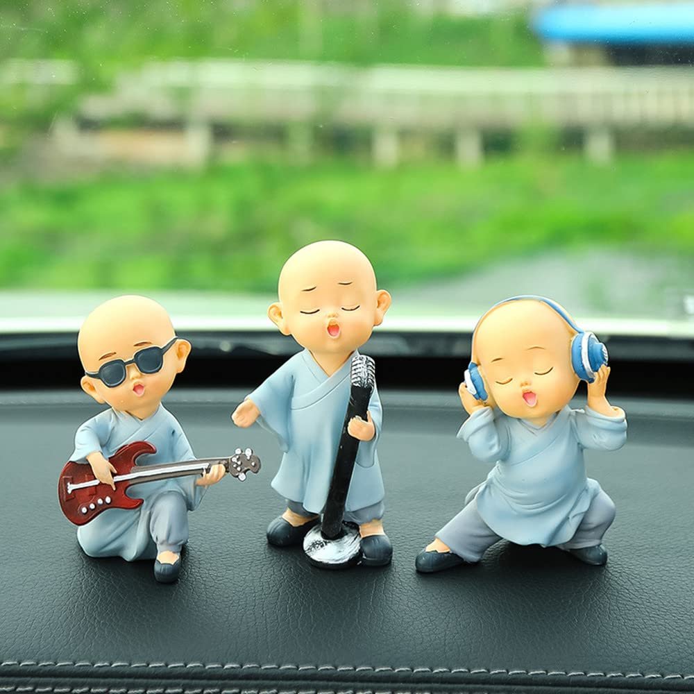 Kingzhuo Baby Buddha Statue Cute Buddha Monk Figurines Statue Mini Happy Buddha Figurine Set of Three Shelf Table Desktop Car Dash Decorations Monk Statues Home Office Car Decor