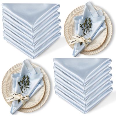 Cobedzy 12 Pack Satin Table Cloth Napkins, 17x17 Inch Baby Blue Silky Wedding Napkins Cloth Washable, Luxury Dining Table Cloth Napkins Set for Birthday Holiday Party Dinner Restaurant