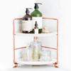 FSyueyun 2-Tier Corner Bathroom Counter Organizer, Tool-Less Installation Vanity Shelf Small Plastics Countertop Makeup Tray Skincare Perfume Organizers (Rose Gold) view 1