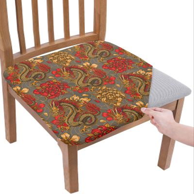 6 Packs Chinese Dragon Seat Covers for Dining Chairs,Stretch Fitted Chair Seat Protectors Decorative Office Computer Desk Chair Cushion Removable Washable Slipcovers,Red Gold Retro Oriental Floral Art