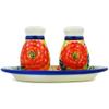Polmedia Polish Pottery Salt and Pepper Set UNIKAT - Red Fantasy Pattern Handmade in Boleslawiec Poland by Ceramika Bona + Certificate of Authenticity view 3