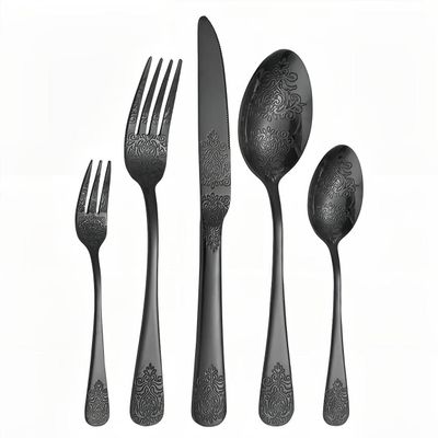 20-Piece Set of Printed Cutlery Set Kitchen Silverware Tableware Main Stainless Steel Knife and Fork Spoon Commercial Steak Coffee Western Tableware (Black)