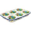 Polmedia Polish Pottery Muffin Pan UNIKAT - Colors Of The Wind Pattern Handmade in Boleslawiec Poland by Ceramika Artystyczna + Certificate of Authenticity view 1