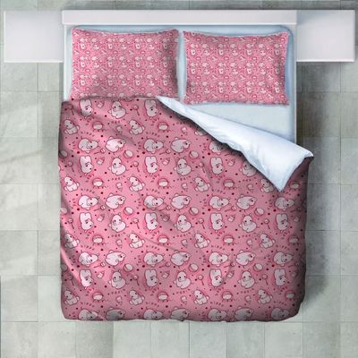Pink Cartoon Hippopotamus Twin Duvet Cover Feeding Bottle Twin Comforter Cover Kids Duvet Cover with Zipper Closure Breathable Soft Friendly Microfiber Duvet Cover 68"x 90" + 2 Pillow Shams 20"x 26"