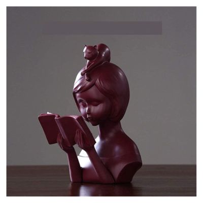 ALDEPO Sculpture Tabletop Statue Reading Girl Bust Statue Resin Craftwork Fashion Decoration Ornaments Gift Lady Sculpture (Color : E)