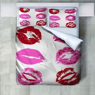 Roadchoice Red Lips Duvet Cover Queen Lipstick Print Queen Duvet Cover with Zipper Closure Duvet Cover for Aldult Kids Soft Breathable Microfiber Comforter Cover 90"x 90" + 2 Pillow Shams 20"x 26"