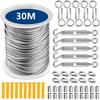 30M Wire Rope Cable Hooks Hanging Kit Flexible PVC Coated Stainless Steel Clothesline view 1
