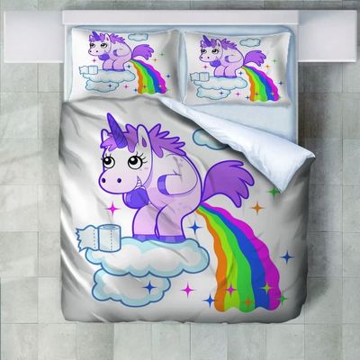 Spoof Rainbow Unicorn Duvet Cover Queen Shitting Unicorn Queen Duvet Cover with Zipper Closure Duvet Cover for Aldult Kids Soft Breathable Microfiber Comforter Cover 90"x 90" + 2 Pillow Shams 20"x 26"