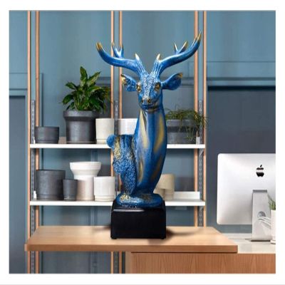 ALDEPO Sculpture Tabletop Ornaments Living Room TV Deer Head Figurine,Wild Animal Bust Statue Abstract Deer Resin Crafts Fashion Decor