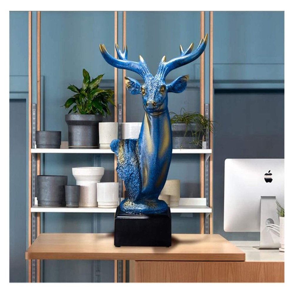 ALDEPO Sculpture Tabletop Ornaments Living Room TV Deer Head Figurine,Wild Animal Bust Statue Abstract Deer Resin Crafts Fashion Decor