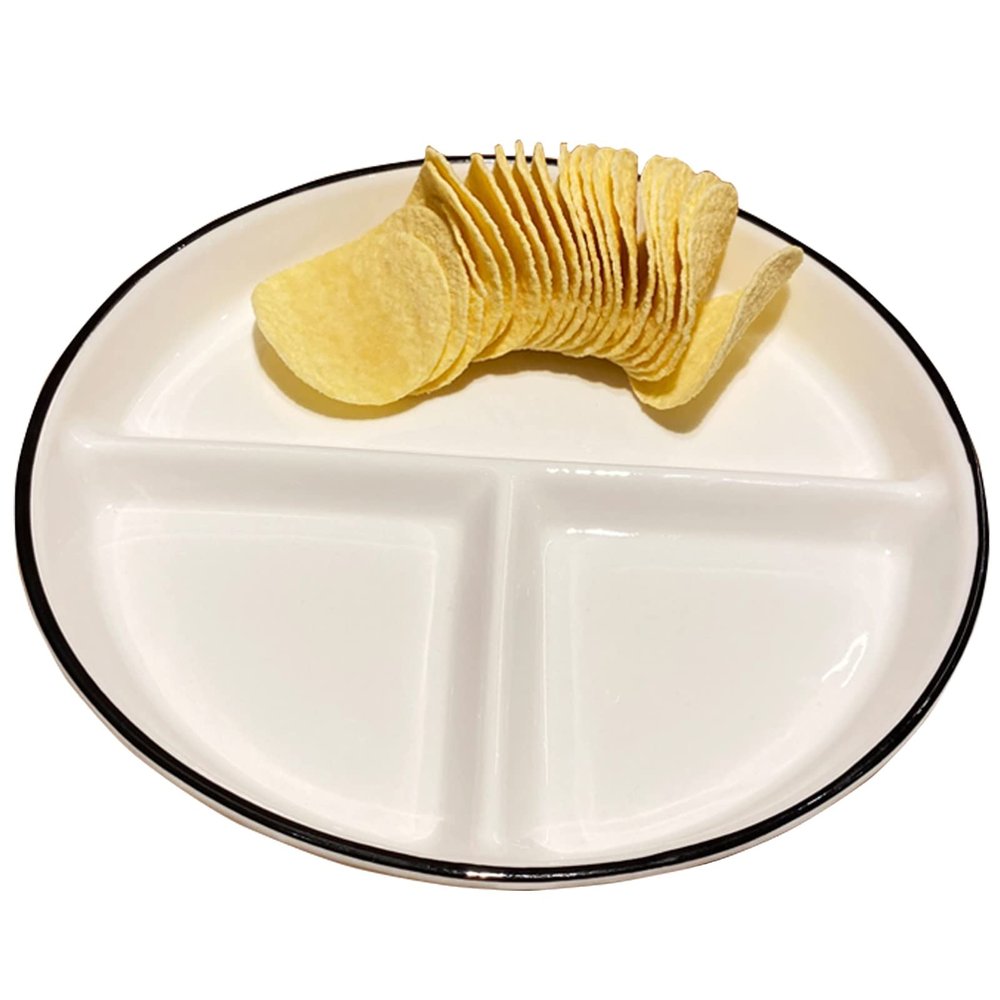 1Pc Ceramic Divided Plate, Portion Control Plate Dessert Dish Salad Plate Dinner Plate for Adults-8 Inch- White 3 Grids