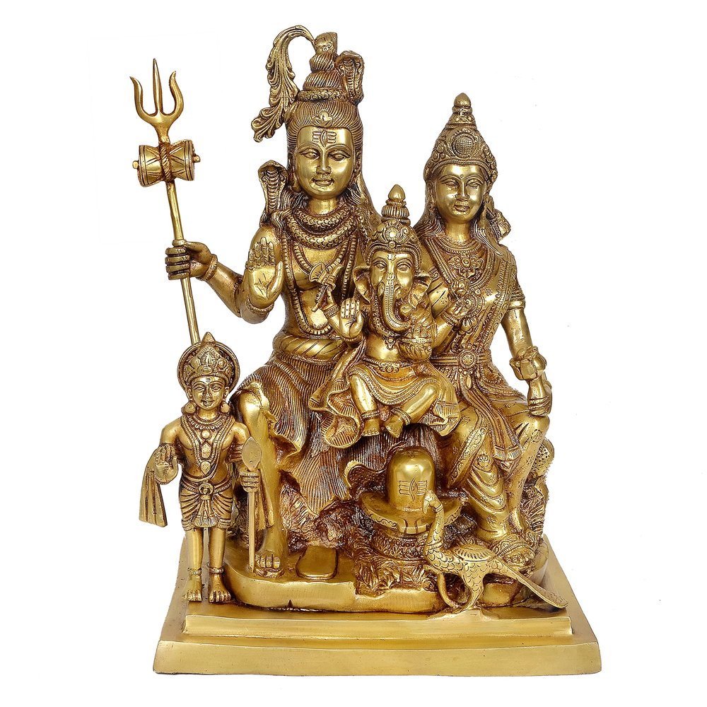 Aakrati Devyom Brass Shiva Parvati Shiv Parivar Shankar Bhagwan Ganesh Family Murti Idol Statue Sculpture Multicolor Home Decor Height 15 Inches