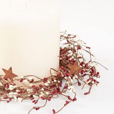 Artificial Burgundy and Cream Pip Berry Wreath with Rusty Stars Fall Rustic Berry Wreath Ring for Farmhouse Home Decor, Entryway Doors or Centerpiece Decorations (Size: 12" diam)