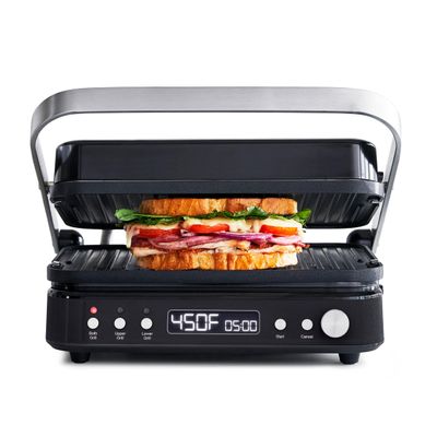 GreenPan 6-in-1 Multifunction Removable Plate Indoor Grill & Electric Griddle, Diamond Infused PFAS Free Ceramic Nonstick Reversible Plates, Opens Flat, Adjustable Temp, Panini Press, Black