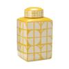 16" Square Jar with Lid - Ceramic Yellow and White Retro Geometric Design Stoneware - Decorative Jar for Home or Office Accent view 2