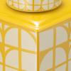 16" Square Jar with Lid - Ceramic Yellow and White Retro Geometric Design Stoneware - Decorative Jar for Home or Office Accent view 3