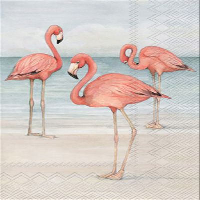 Tropical Flamingo Trio on Beach Guest Towels 32 Count - Decorative Paper Napkins for Buffet Kitchen or Bathroom Fingertip Hand Towels