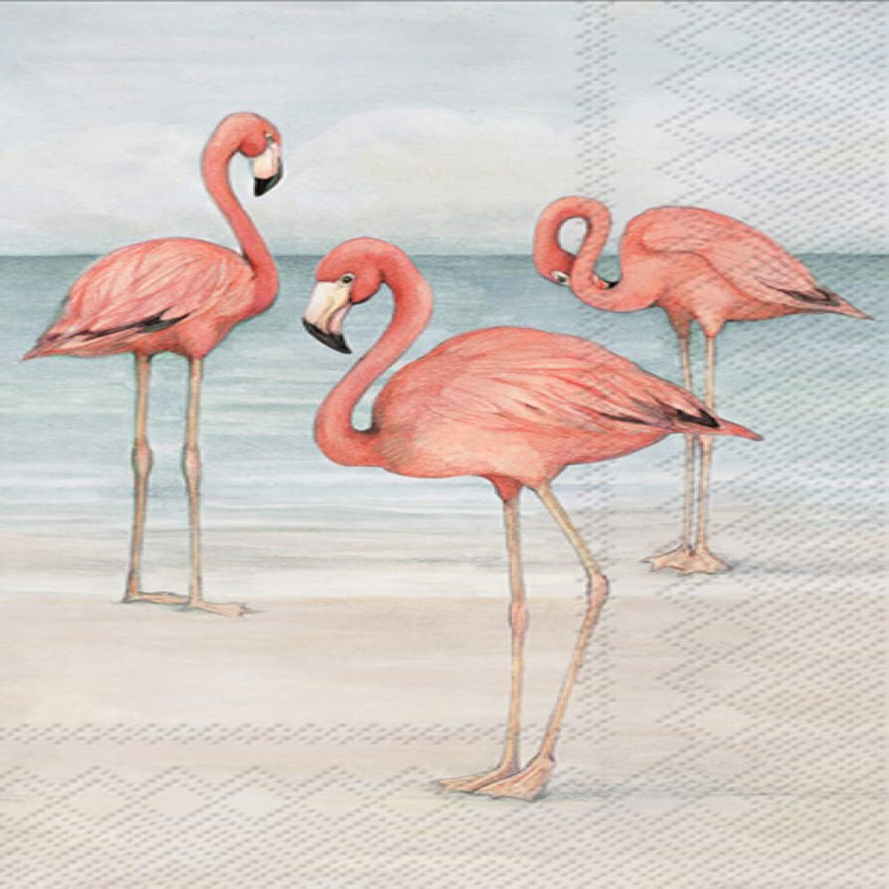 Tropical Flamingo Trio on Beach Guest Towels 32 Count - Decorative Paper Napkins for Buffet Kitchen or Bathroom Fingertip Hand Towels