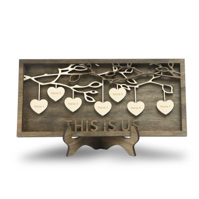 Zomodia Gifts for Mom,Personalized Family Tree Sign with Custom Names Wooden Plaques Decor Engraved Family Names Desk Plaque Mothers Day Gifts (7 Names, Family Tree)